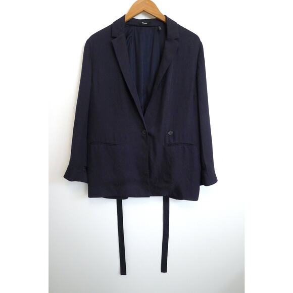 THEORY Elastic Back Washed Twill Belted Jacket Blazer Machine Washable 12 $425 - Picture 5 of 14
